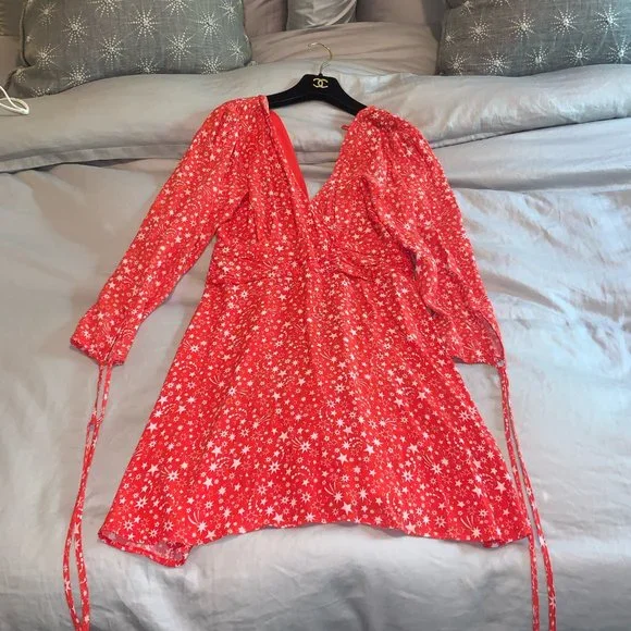 open lace back dress Tae Red Tweed Long Sleeve Drop Waist Mini Dress (Archive Sale) main image 0